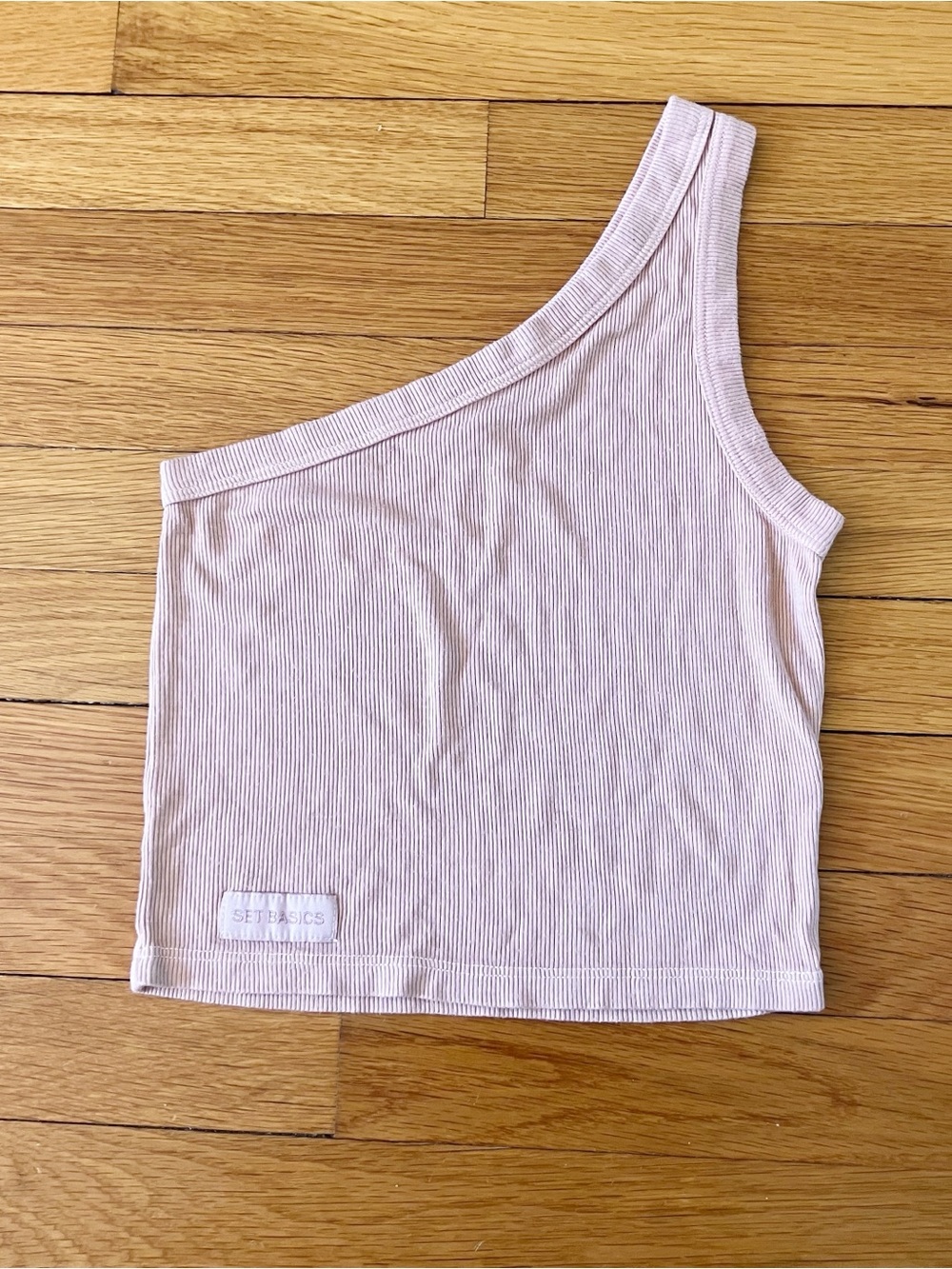 Set Active Beige Neutral Basic Ribbed One Shoulder Tank Top XS Extra Small